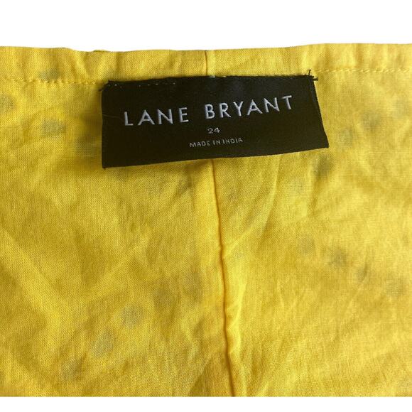 Lane Bryant Blouse Sz 24 (3X) Yellow Eyelet Classic Top Short Sleeve Cotton - Picture 4 of 8